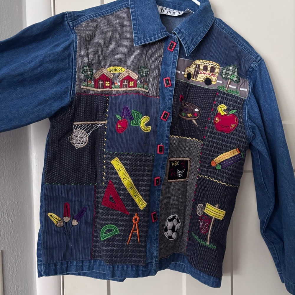 Vtg Teacher Patchwork Button Down Shirt - image 1